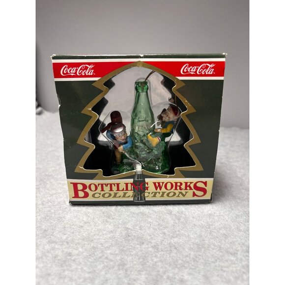 Coca-Cola Bottling Works Collection Ornament 1994 Elves Climbing Green Coke Bott - Picture 10 of 11